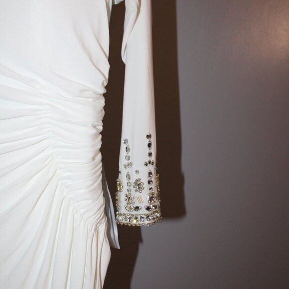 NWT MAC DUGGAL One Shoulder Long Sleeve Jersey Gown Jewel Accent White 12231 - Picture 6 of 8